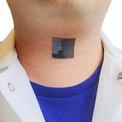 A new device can detect movements of the neck muscles and transform them into speech. (Image credit: Prof. Jun Chen Lab at UCLA)
